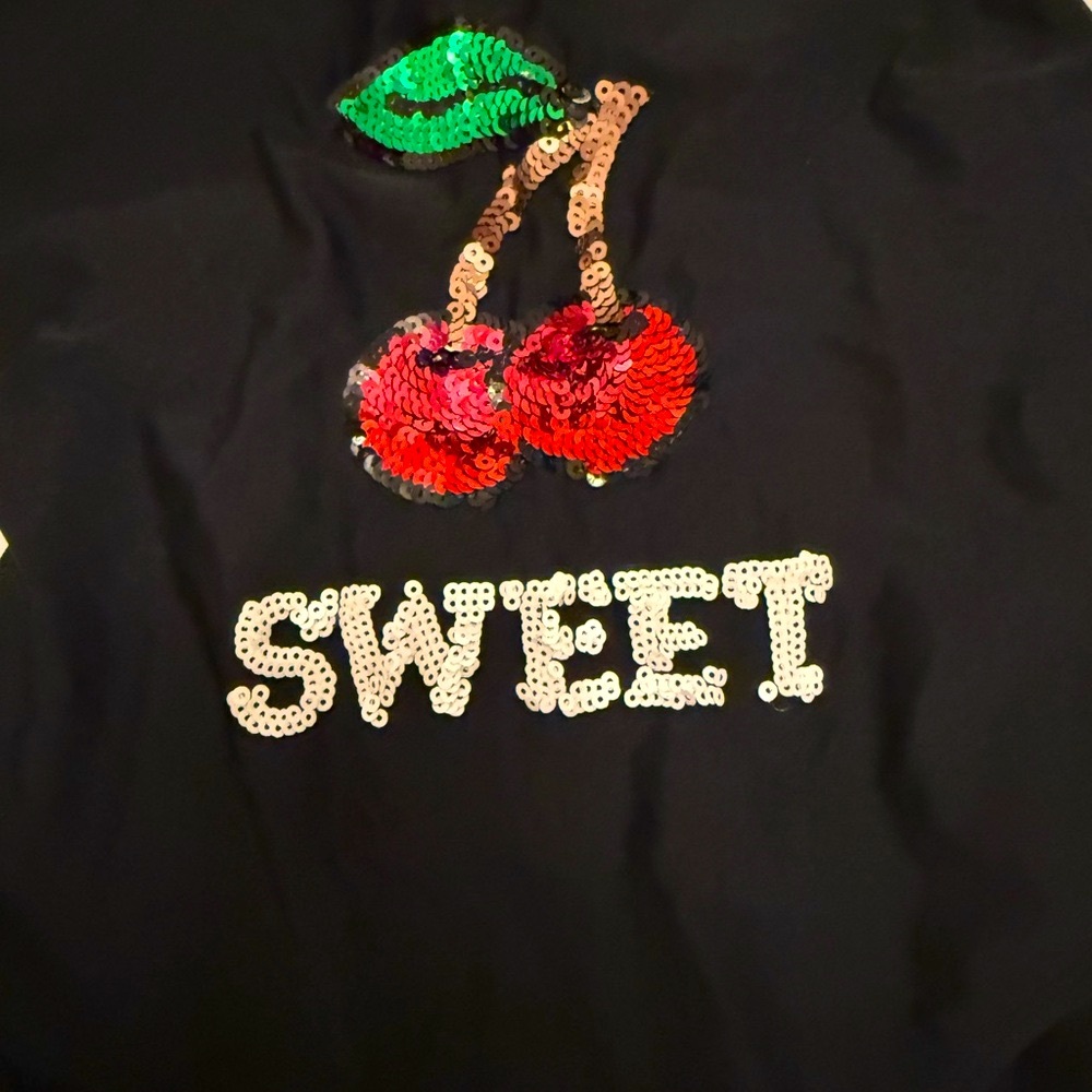 🍒 Forever 21 Black One Piece with Sequin Cherry Design